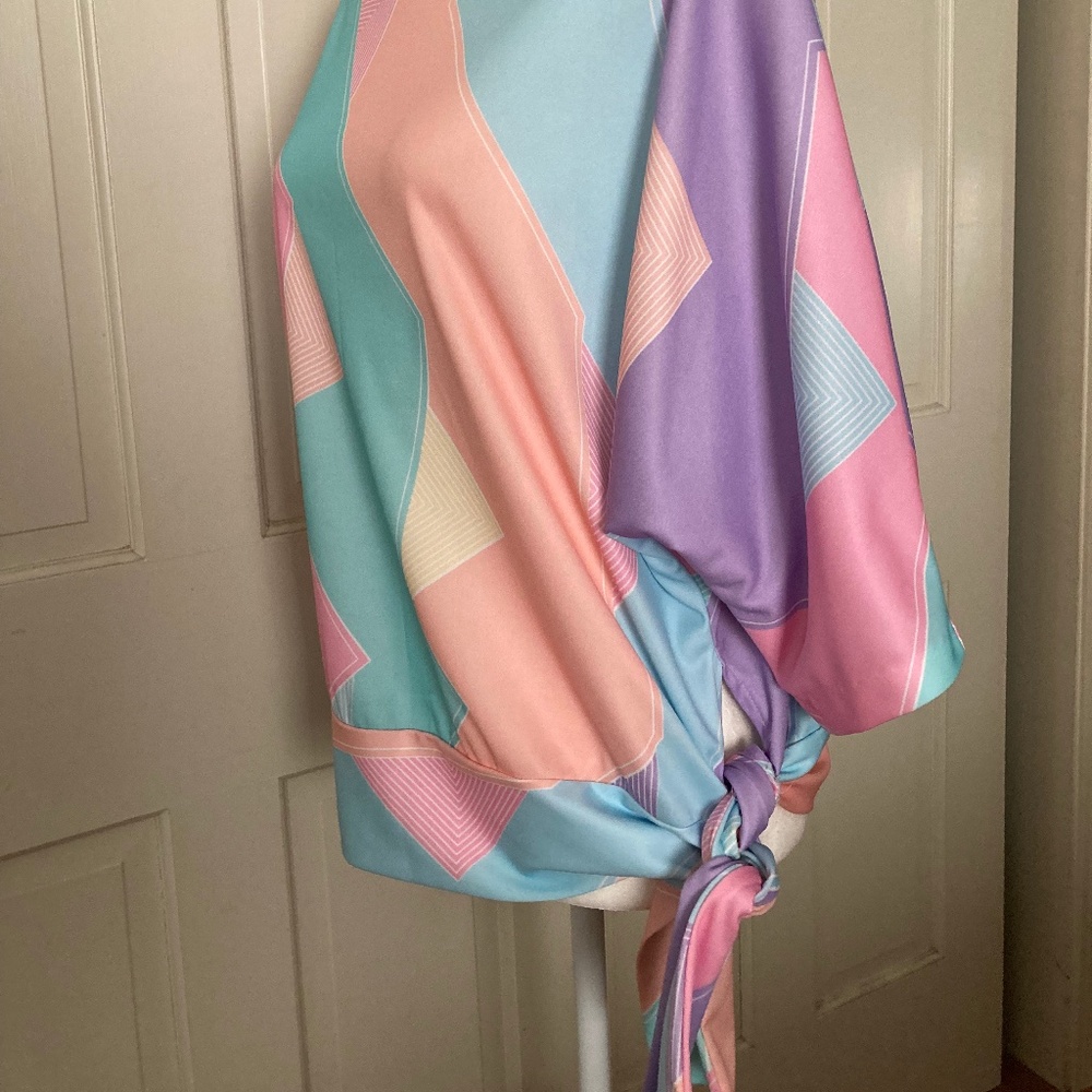 Charleston Fashions Vintage 80s Pastel Pullover KnitTop w Side Tie Sash  14/16 - Picture 2 of 9